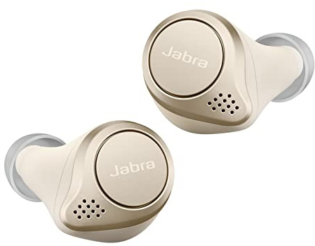 Jabra Elite 75t Earbuds - Active Noise Cancelling Wireless Bluetooth Earbuds with Long Battery Life for In Ear True Wireless Calls and Music - Gold Beige (Renewed)