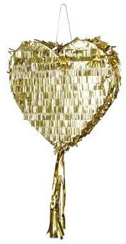Piñata 32 x 10 x 36 cm hjärta – festdekoration att fylla – partyspel för barns födelsedag förlovning bröllop fest – födelsedagsdekoration festdekoration och festtillbehör – guld