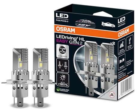 OSRAM LEDriving HL EASY GEN 2 ≜ H4/H19, lampada LED abbaglianti e anabbaglianti, bianco freddo 6500K, nessun accessorio necessario, solo per uso fuoristrada - no ECE, 2 lampade