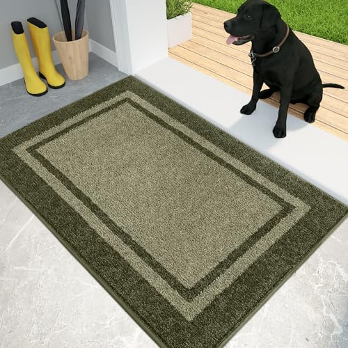 PURRUGS Dirt Trapping Door Mat, 24 x 36, Budding Green & Sage Green