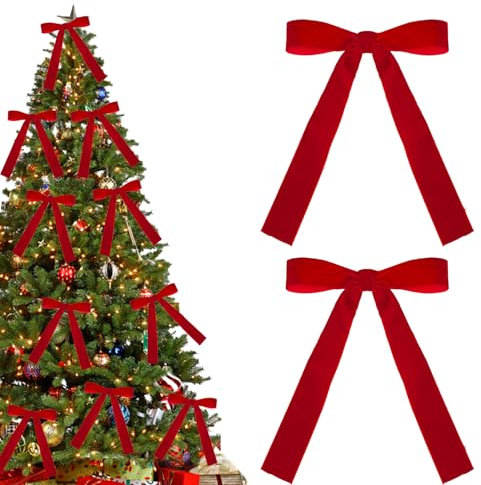 UTXN 12 Stück Weihnachtsbaumschleifen, Samtschleifen Weihnachten, rote Samtschleifen für den Weihnachtsbaum, Samtschleifen für den Weihnachtsbaum, für Vintage-Weihnachtsdekoration