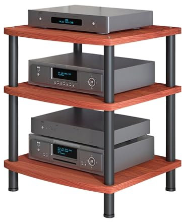 SGKOMN 2/3/4-Tier AV Media Stand Cabinet Floor-Standing Audio Rack Tower CD Player Stand Corner TV Stand Stereo Components Cabinet with Wooden Shelf for Home(C-3 Tier)
