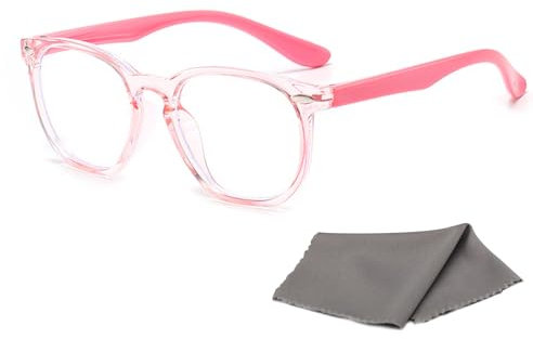Anmahe Fake Glasses,Computer Glasses,Lightweight Protective Glasses for Computer,Stylish Computer Glasses,Protective for Children and Adolescents,Not Easy to Break,With 1 Glasses Cloth,Pink