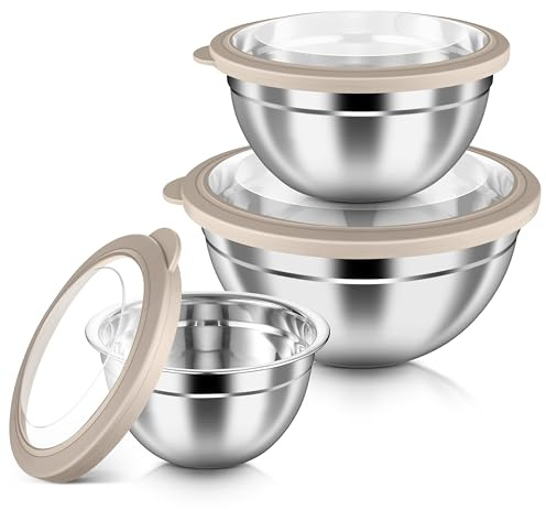 HaWare Mixing Bowls with Clear Airtight Lids, Stainless Steel Nesting Bowls