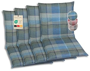 GO-DE Textil Bequeme und attraktive Polsterauflagen für Niederlehner-Gartenstühle (4er-Set, Karo Petrol, Niederlehner)