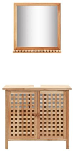 WKIEQACO Set di mobili,Set di mobili da bagno,Armadio lavabo con specchio in legno massello di noce