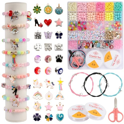 ONBAGLST 1600 Teile Perlen für Armbänder Kinderperlen zum Auffädeln Armbänder selbst machen Perlen DIY Kunsthandwerk Perlen für Geburtstagsgeschenke für Kinder Mädchen im Alter von 6-12 (style1)