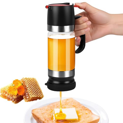 MosQler Honigspender Glas 300 ml Tropfsicheres Honigglas mit Griff, Glas-Honigspender No Drip, Honey Dispenser Pot für Honig und Siru, Ahornsirup, Marmelade(Schwarz)