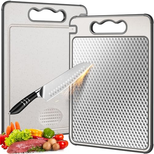 Jeroesja Doppelseitiges Titan Schneidebrett und Weizenstroh Schneidebrett, 14.5 * 10In, für Fleisch und Gemüse, spülmaschinenfest, kratzfestes Design