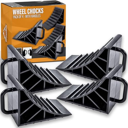 Xtremeauto Wheel Chocks with Handles – Tyre Saver Brake Stoppers Ridged Wedges for Cars, Caravans, Horseboxes, Trailers & Motorhomes (4 Pack)
