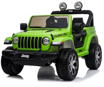 RIRICAR Elbil för barn 12 V J.E.E.P. Wrangler, grön, elektrisk bil för barn, 2-sitsig med 2,4 GHz fjärrkontroll, radio med Bluetooth och USB-ingång, litiumbatteri, Eva-hjul