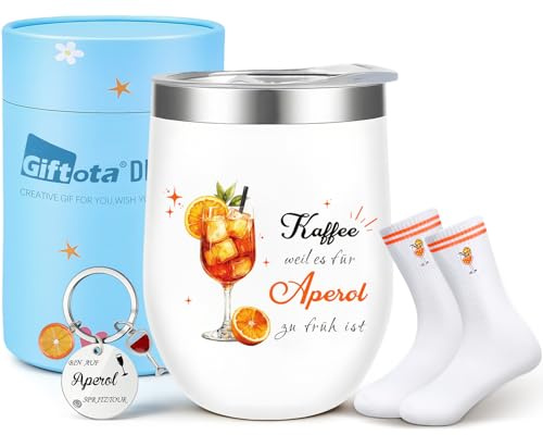Giftota Aperol Geschenkset für Aperitif-Liebhaber, Weinbecher Edelstahl, Apéro-Socken, Schlüsselanhänger, Aperol Spritz Geschenk für Frauen, Männer, Freunde, Geburtstag, Weihnachten, Partygeschenk