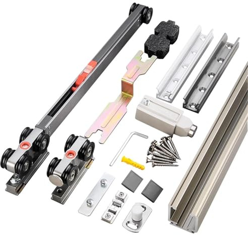 Pocket Door Hanging Rail Sliding Door Hanging Rail Invisible Sliding Door Guide Rail Damping Buffer Sliding Door Track Pulley Complete Set of Hardware(with 2m Track)