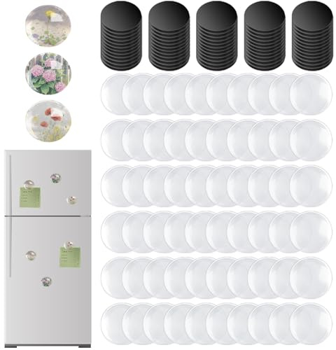 120 Pcs Round Craft Magnets Set with Adhesive Backing & Transparent Clear Glass Cabochons for DIY Crafts, Fridge & Refrigerator Decoration (1 Inch)
