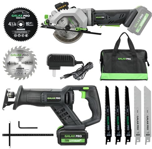 GALAX PRO Cordless Circular and Reciprocating Saw Combo Kit with 1pcs 4.0Ah Lithium Battery and One Charger, 7 Saw Blades and Tool Bag