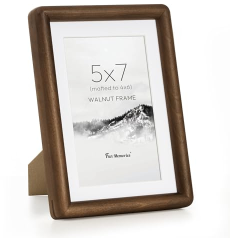 5x7 Picture Frame with HD Tempered Glass, USA-Sourced Walnut Wood Photo Frame Matted to 4x6, Rounded Corner 5 x 7 Wooden Frames, Vertical or Horizontal Display Poster Gallery Wall & Tabletop Frames