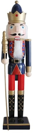 Rebecca Mobili Soldat Casse-Noisette de Noël, Figure Décorative, Bois, Bleu Rouge Or, Ornements Traditionnels, Idées Cadeaux, Déco Noël - Dimensions HxLxP: 55 cm - Art. RE7075
