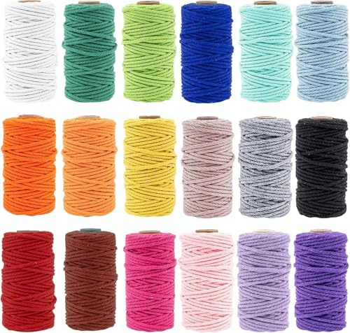 18 Rollen Makramee Garn 2mm x 540m – Natürliches Baumwollseil, 3-Fach Gedrehtes Baumwollgarn für Makramee Bastelarbeiten