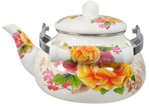 Ciieeo Enamel Tea Kettle Stovetop Kettle 2.5l Yellow Rose Pattern Porcelain Handled for Daily Home Use