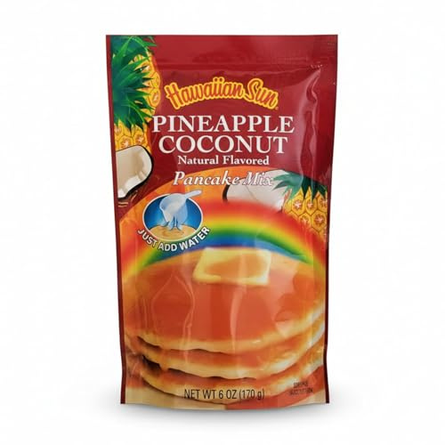 Hawaiian Sun Pineapple Coconut Pancake Mix Just Add Water, Tropical Breakfast Food w/Sweet Pineapple & Creamy Coconut Flavor, Easy-to-Make Island Pancake Pan & Waffle Mix Batter, Made in Hawaii, 6 oz