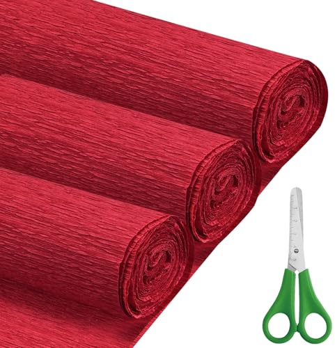 Krepppapier Rot 43x250 cm Crepepapier, 3 Rollen Krepppapier Rollen für DIY Blumen Kunsthandwerk, Geburtstagsfeier, Hochzeit, Festival Ornament (Rot)