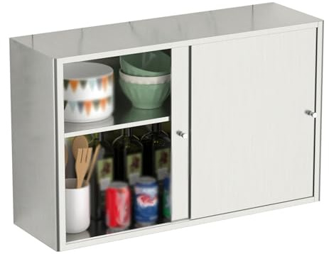 Garagen-Werkzeugschrank, Edelstahl-Wandschrank mit Schiebetüren und abnehmbarem Regal für Küche, Speisekammer, Büro, Lageraufbewahrung (75 x 25 x 55 cm)