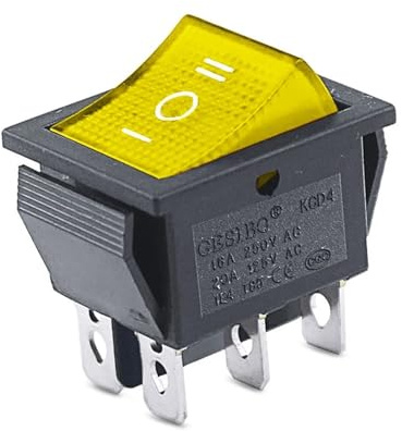Rocker Switch 3 Position 110V 220V 250V 6Pin ON OFF Three 16A 20A 6 Pin Selector 20A Rocket 22mm KCD4(Yellow Switch)