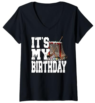 Mujer It's MY CUMPLEAÑOS Jugadores de Hockey día Especial Palo de Patinaje Camiseta Cuello V