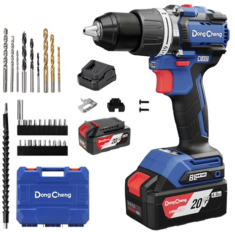 Dong Cheng 20V 90N.m Cordless Brushless Hammer Drill,2 x 4.0Ah Battery | 1/2 Keyless Metal Chuck, Anti-Kickback Safety Control,19+1+1 Clutch, For Drilling Brick Wall, Metal, Wood