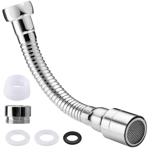 ChAusa Prolunga flessibile per rubinetto, 20 cm, risparmio idrico | Attacco orientabile con 2 adattatori per rubinetto, regolatore di getto per cucina, bagno, bar, WC