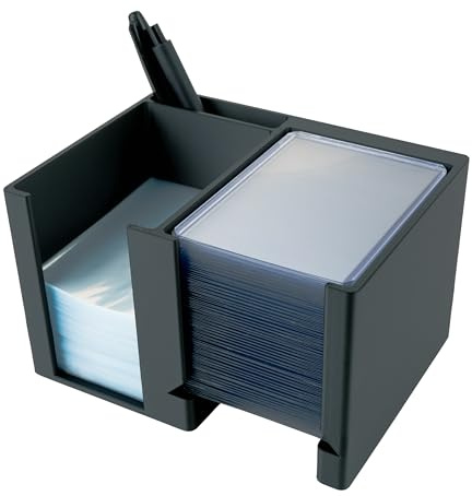 Trading Card Toploader & Penny Sleeve Station with Anti-Slip Base & Tool Storage | Dual Compartment Heavy-Duty Dispenser for Sports Cards & TCG | One-Hand Access Organizer for Card Breaks & Sorting