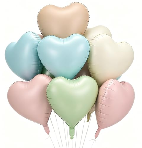 Herz Folienballon 12 Stück,18 Zoll Herz Helium Luftballons,Herzluftballons Hochzeit,Herzform Folienluftballon Rosa Grün Beige für Hochzeit Geburtstag Babypartys Verlobung Valentinstag