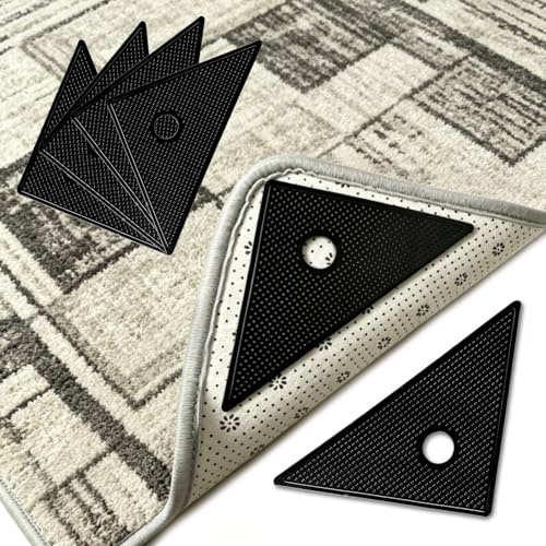 4 Piezas Almohadillas Antideslizantes para Alfombra, Autoadhesivas y Antideslizantes, Base Antideslizante Lavable y Reutilizable, para Fijar Esquinas, adhesión de Gel Extra Fuerte, sin residuos