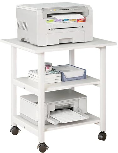 Opetdo Druckerständer mit Rollen, 3 Ebenen Druckerwagen, Mobiler Druckerregal, Kleiner Druckerschrank für Drucker und Scanner, Druckertisch 48x40x52cm,Standregal für Home Office Arbeitszimmer, Weiß