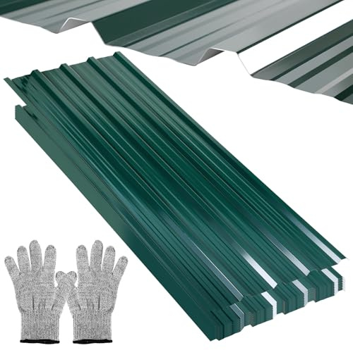 Jaxguom 36x Trapezblech Profilblech 129 x 46 cm - 21 m², Grün | Dachblech Verzinkter Wellblechplatten für Dach 0,25 mm, Wetterfest, Geeignet für Gartenhaus Garage, Handschuhe