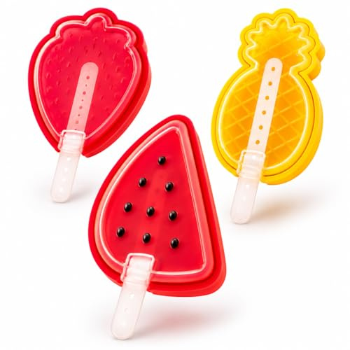 PinoLab Stampi per Ghiaccioli in Silicone 3 Pezzi – Formine Ghiaccioli Forma Frutta con Stecco, Stampo Gelato Fai da Te, Ghiaccioli in Casa, Riutilizzabili Senza BPA, Facili da Usare