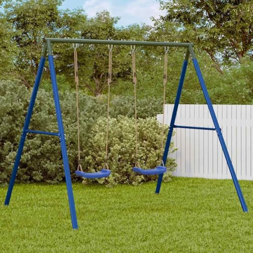 Schaukel-Set mit 2 Schaukelsitzen aus lackiertem Stahl, 206x185x185 cm, für Kinder 3-10 Jahre, wetterfestes Gartenspielgerät mit verstellbarem Sitz, ideal für draußen und Freizeitspaß