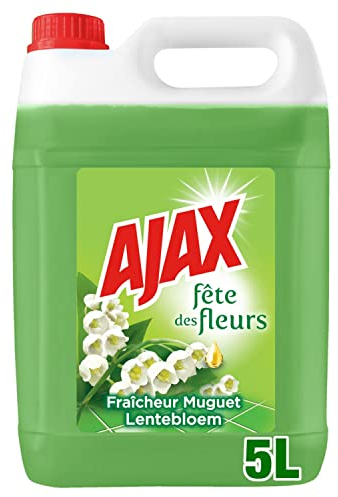 AJAX - Nettoyant Ménager - Multi surfaces & Sol - Fête des Fleurs, Parfum Muguet - Sans rinçage - Idéal collectivités -Grand Format Bidon de 5L -