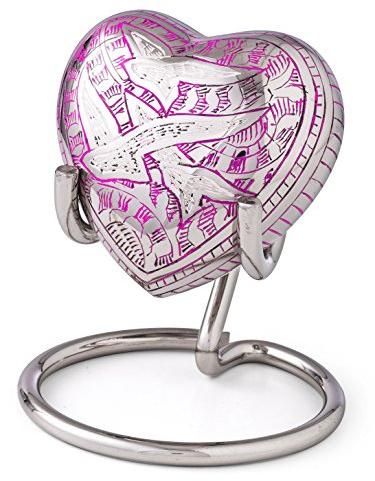 UrnsWithLove Mini urne funéraire Souvenir avec Couvercle amélioré, Mini urne funéraire en Forme de cœur avec boîte et Support (Oiseaux Volants Roses)