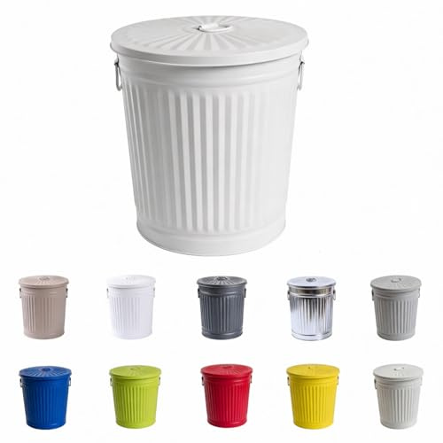 Jinfa Bidone latta con coperchio e manici in stile americano | Bianco | Ø 36 cm, h 36,5 cm | Capienza 35 litri