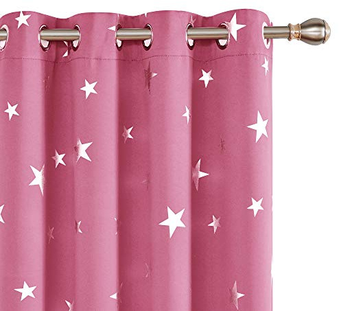 Deconovo Blickdichte Vorhänge für Wohnzimmer Extra Warm Gardinen Vorhang Modern mit Muster Sterne, 229x117 cm(HöhexBreite), Rosa, 2er Set