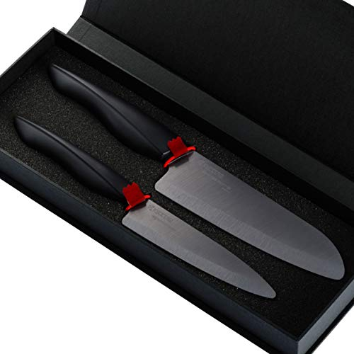Kyocera Set di coltelli in Ceramica 11 cm e Lama Santoku da 16 cm, Nero, 3.6 x 12.8 x 33.5 cm, 2 unità