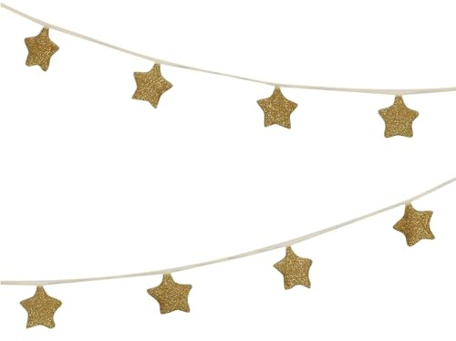 Meri Meri Gold Knitted Star Garland (Pack of 1), Star Garland Party Decoration