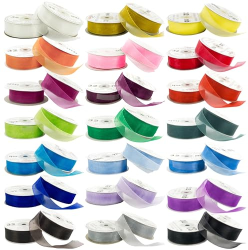 32m Rolle Organzaband Chiffonband Schleife Dekoband Band Geschenkband Deko Schleifenband Tischband • 6 Breiten und 28 Farben zur Auswahl (9094 / Aquablau, Breite 12mm)