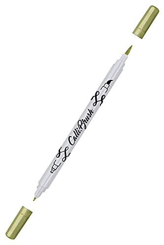 Online 19084/6 - Calli.Brush, Double Tip Pen mit Kalligrafiespitze und Pinselspitze, Metallic Gold, 1 St ck