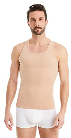 FINN Canotta Dimagrante Uomo - Canottiera Snellente Senza Maniche in Cotone - Maglia compressiva Body Shaper per Una Pancia più Piatta Color Pelle L