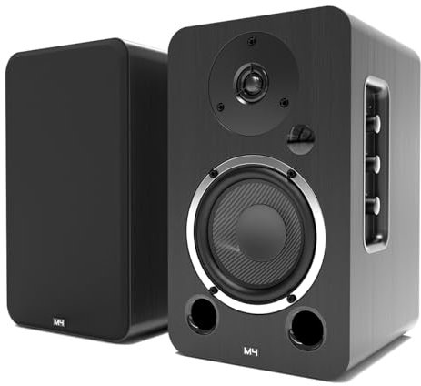 AZATOM Active Bookshelf Speakers 80W | Bluetooth | 4.5” Carbon Fibre driver, Silk Tweeter | 24bit DAC Built-in | Perfect for Music, Gaming, Vinyl Turntable, HiFi, Home Theatre Equinox M4 (Black)