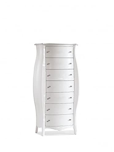 Mar.c.a. Design - Commode hebdomadaire en bois de peuplier couleur laqué blanc baroque, Art Povera fabriqué en Italie, meuble avec tiroirs spacieux - Dimensions : 74 x 31 x 142 h