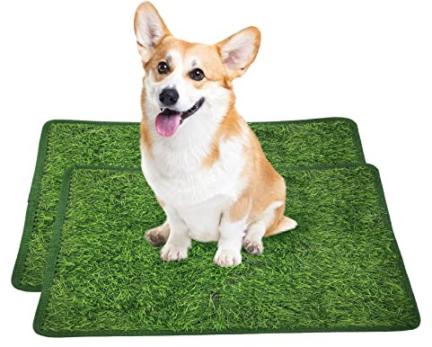 Yumech 2pcs Artificial Pet Pee Grass Mat Reusable Dogs Potty Tray Training Mat Pet Turf Fake Grass Replacement Pad for Dog Potty Training Indoor Outdoor