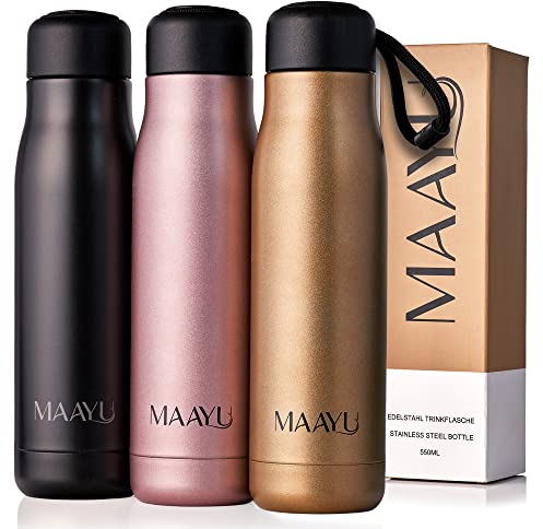 MAAYU Trinkflasche Edelstahl 500 ml BPA-Frei - Auslaufsichere Thermosflasche 500 ml, Kohlensäure geeignete Isolierflasche für Sport, Büro, Uni, Schule, Thermoskanne für Kaffee und Tee (Gold)